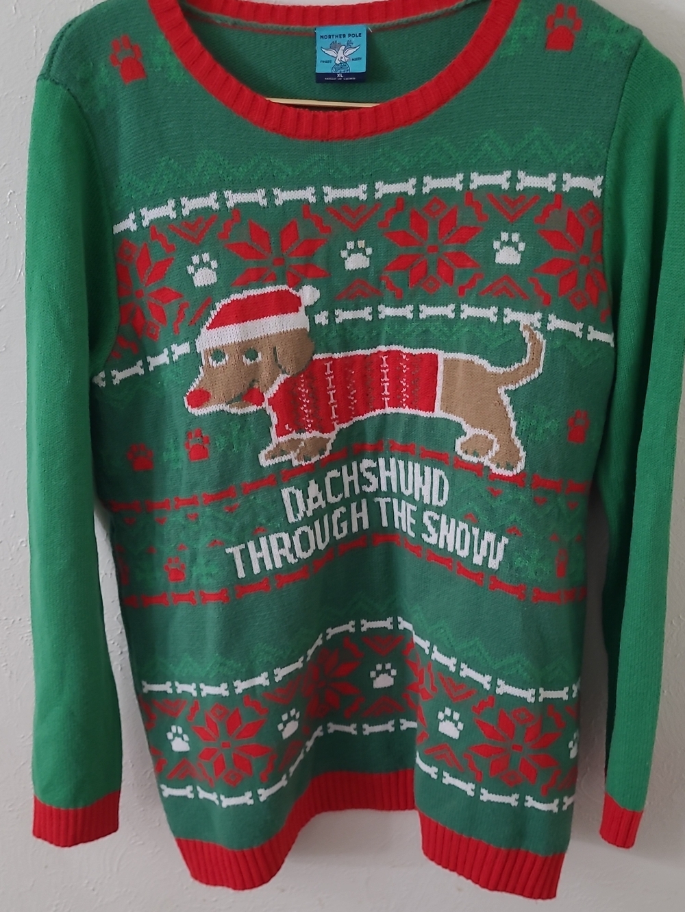 Women’s Green Dachshund Holiday Crewneck Sweater
